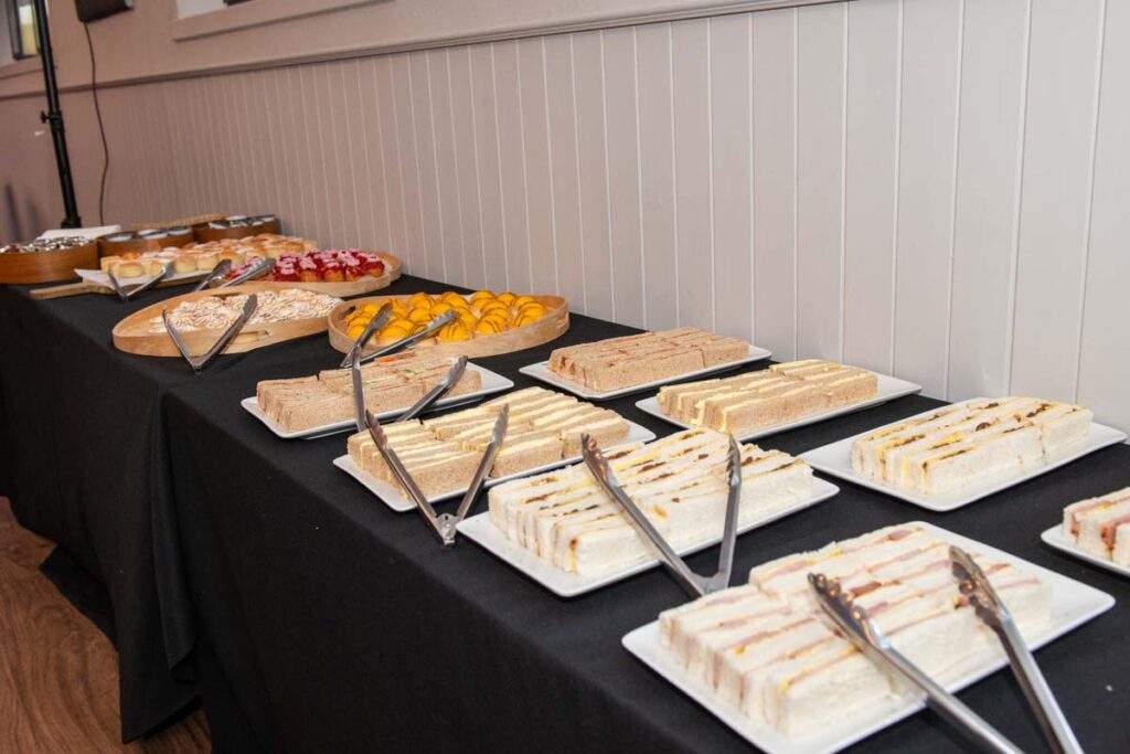 A wider shot of the delicious looking afternoon tea buffet.